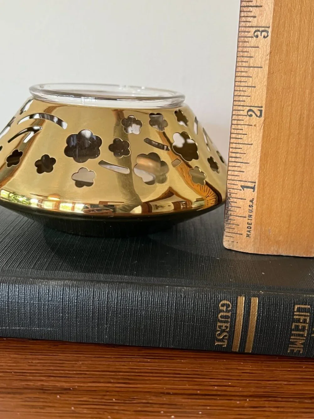 PartyLite Brass Bouquet Candle Holder P7122 Tea Light Glass Dome Coquette Floral